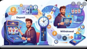 Современная иллюстрация процесса криптовалютных депозитов и выплат для игроков в онлайн-слоты казино