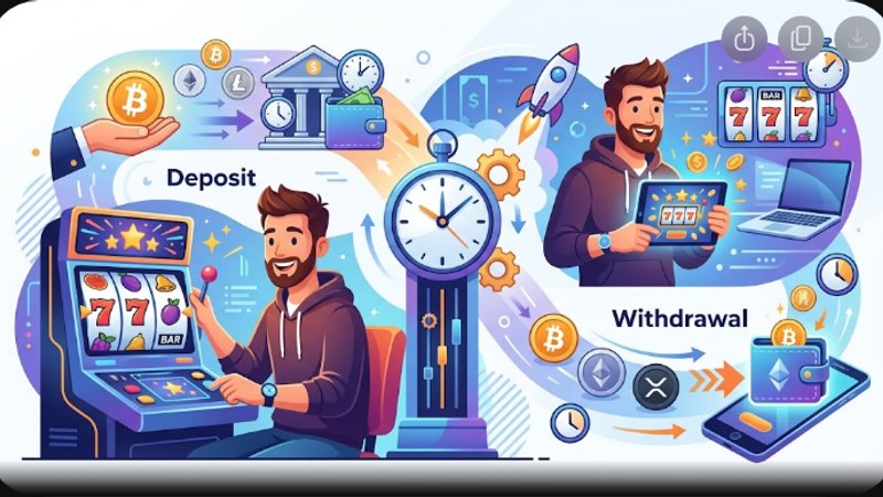 Современная иллюстрация процесса криптовалютных депозитов и выплат для игроков в онлайн-слоты казино